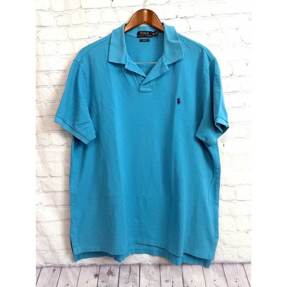Polo Ralph Lauren Mens XXL Blue Pima Soft Touch Black Pony Custom Fit Polo Shirt